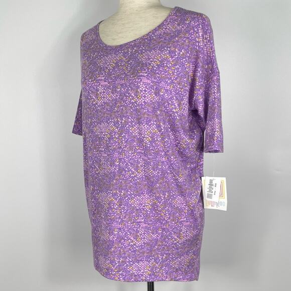 Lularoe Irma Womens Tunic T Shirt High Low Mandala Floral Purple XXS NEW - Picture 2 of 13
